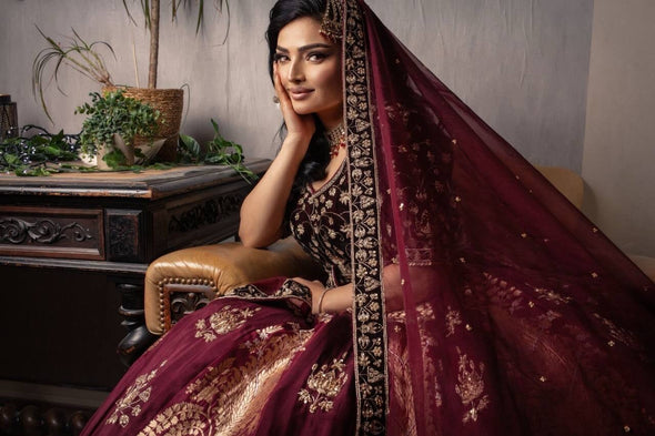 maroon bridal lehenga choli - Bawree Fashions
