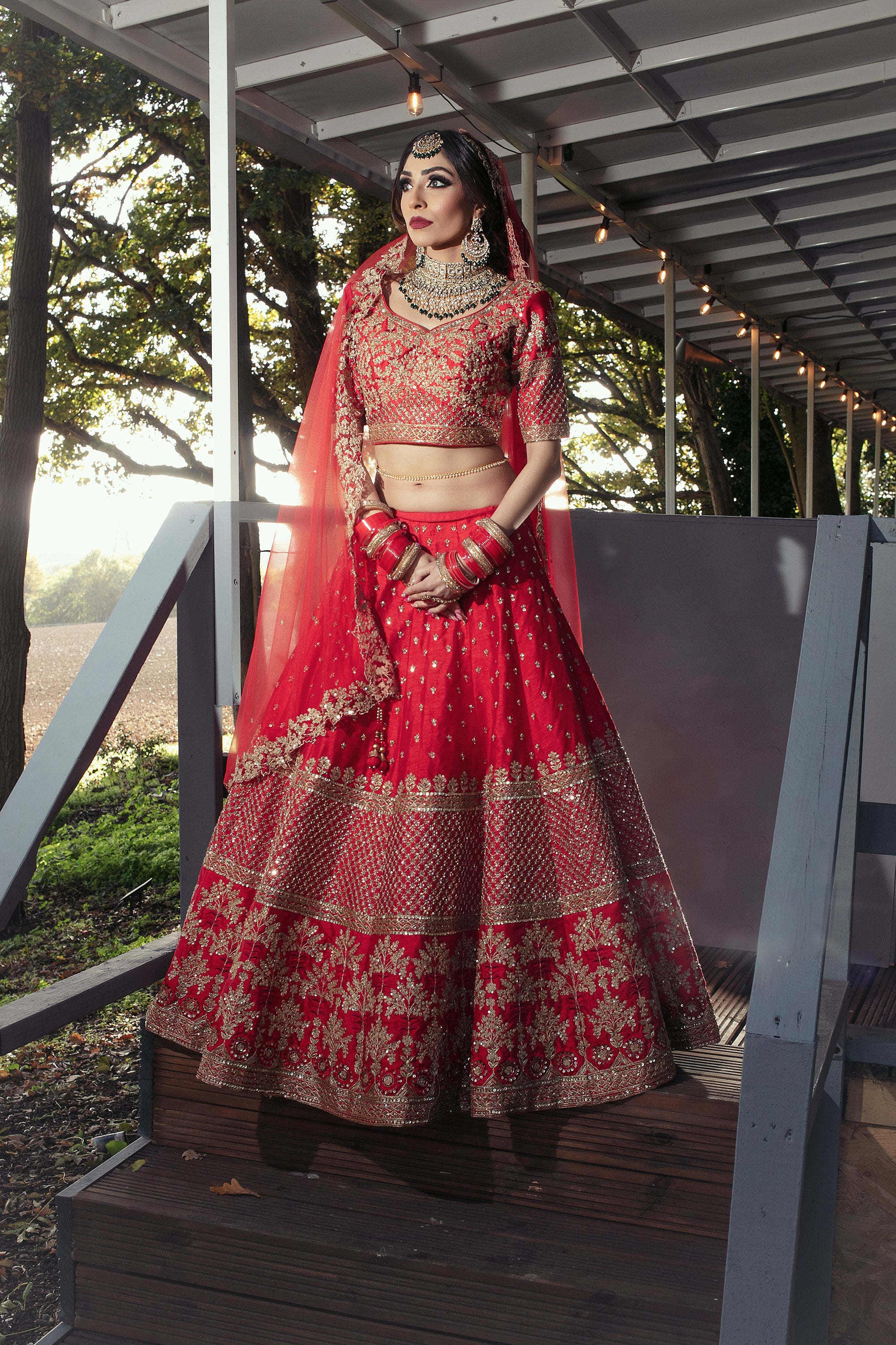 Red Bridal Lehenga Set in Rich Zardozi Handwork - Rana's by Kshitija
