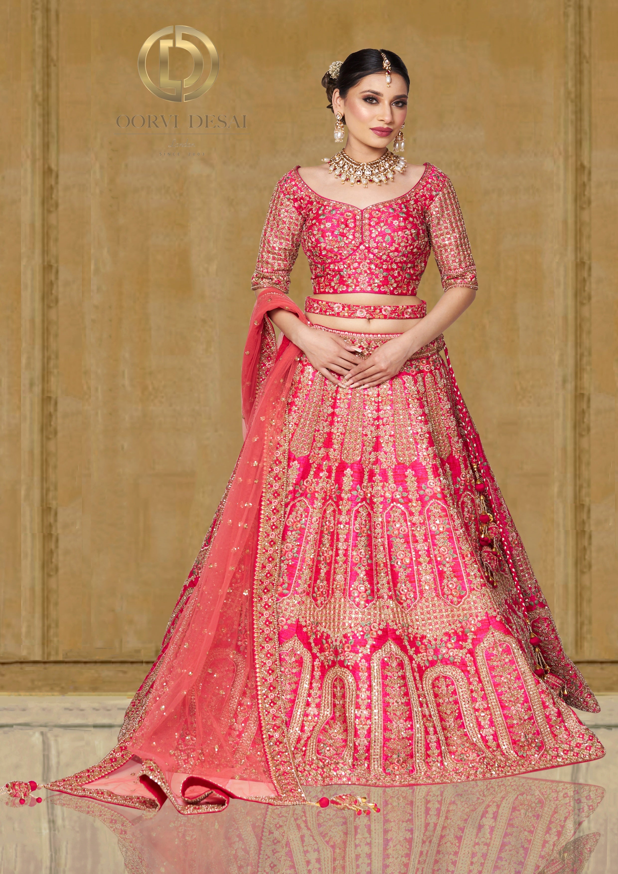 Pink Bridal Hand Embroidered Velvet Lehenga Choli Latest 2326LG26